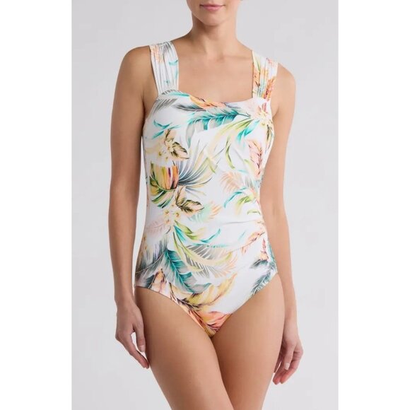 Jantzen Cabana Queen Floral Tummy Control One Piece Swimsuit W/No Wire Bra 28W - Picture 2 of 5